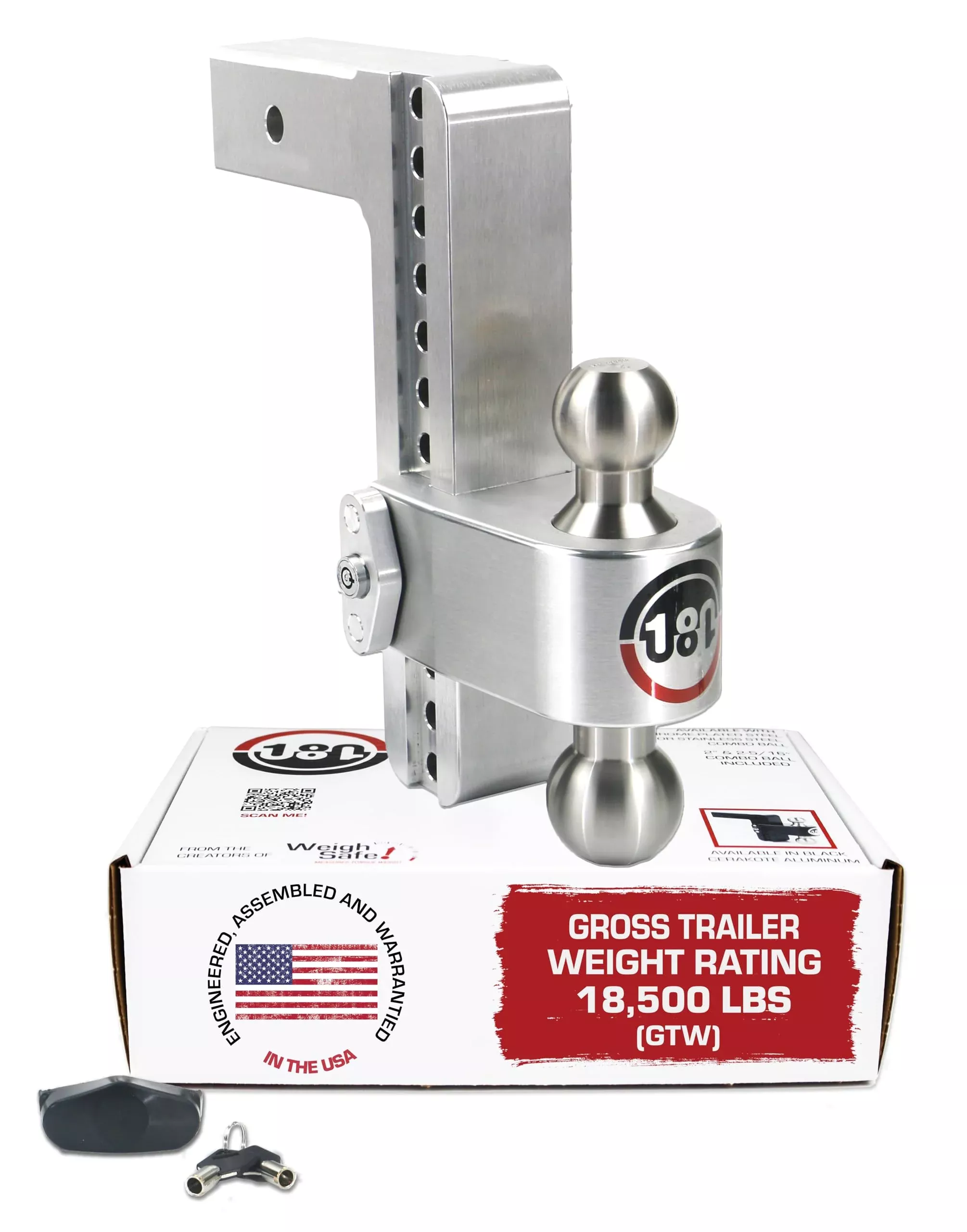 Weigh Safe Adjustable Trailer Hitch Ball Mount – 10 Adjustable Drop Hitch For 2.5 Receiver – Premium Heavy Duty Aluminum Trailer Tow Hitch W/ Stainless Steel Tow Balls (2 & 2 5/16) – 18,500 Gtw