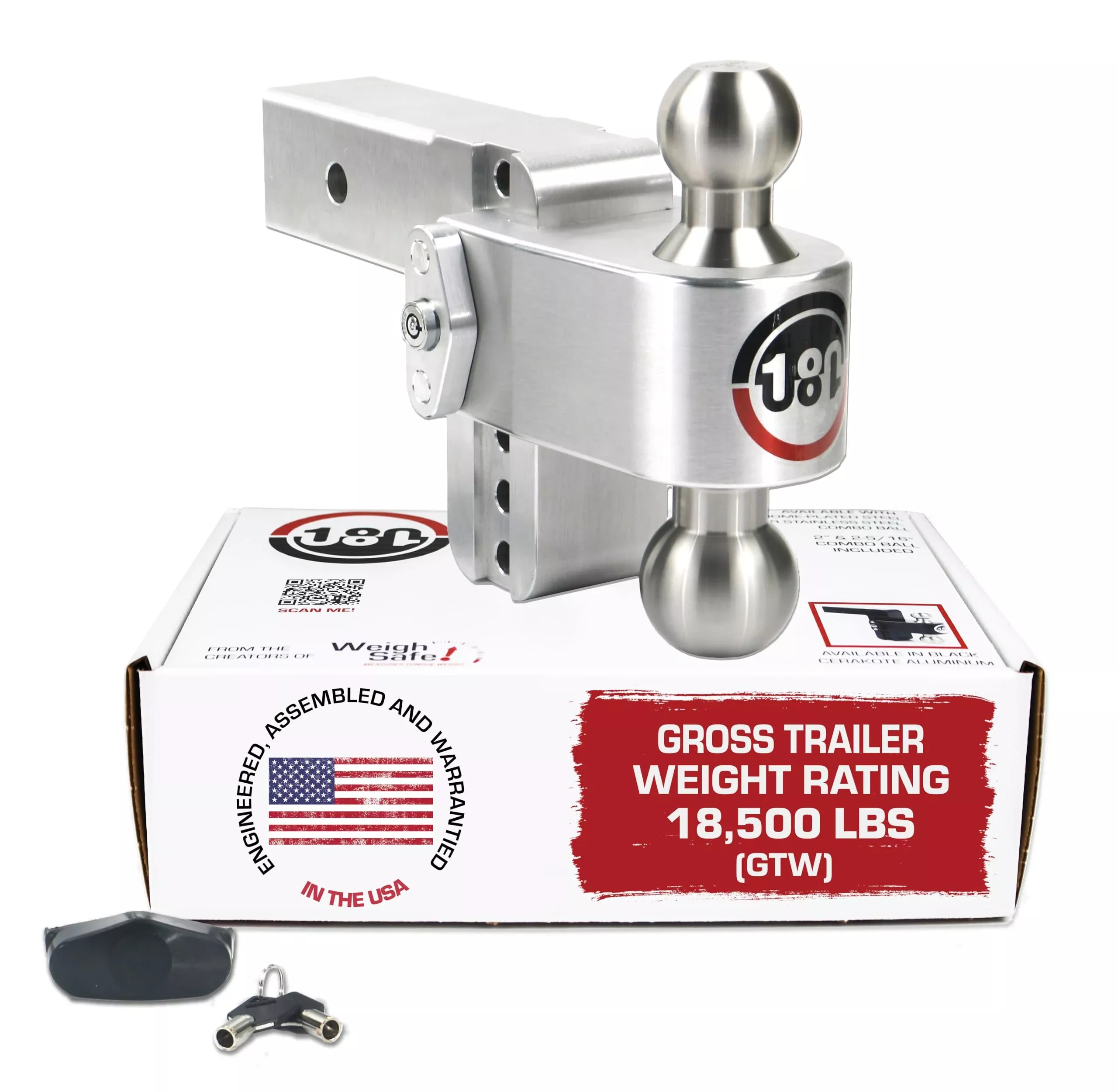 Weigh Safe Adjustable Trailer Hitch Ball Mount – 4 Adjustable Drop Hitch For 2.5 Receiver – Premium Heavy Duty Aluminum Trailer Tow Hitch W/ Stainless Steel Tow Balls (2 & 2 5/16) – 18,500 Lbs Gtw