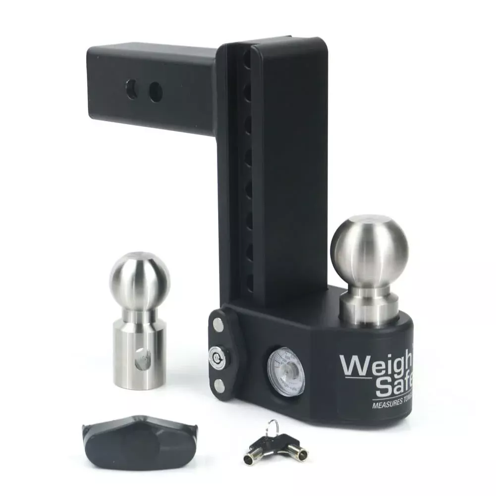 Weigh Safe Adjustable Trailer Hitch Ball Mount – 8 Adjustable Drop Hitch For 2.5 Receiver – Premium Heavy Duty Aluminum Trailer Tow Hitch W/ Stainless Steel Tow Balls (2 & 2 5/16) – 18,500 Lbs Gtw